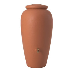 Depósito agua de lluvia decorativo 500 litros Ánfora Terracota con grifo y filtro bajante rectangular