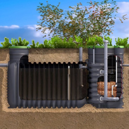 Depuradora sin Electricidad easyCompact 3000 litros 5-6 habitantes salida inferior GRAF