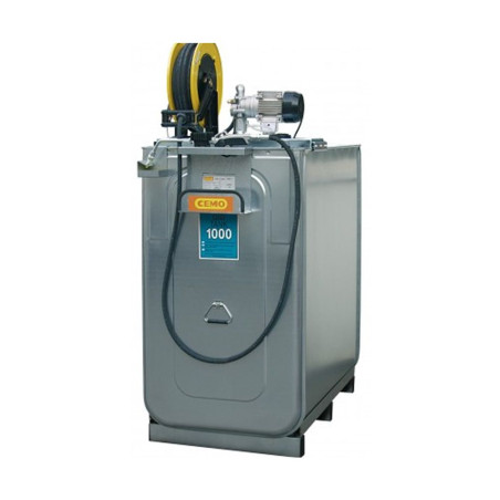 Depósito HDPE 750 litros galvanizado con bomba eléctrica para lubricantes (Aceite) más carrete