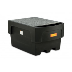 Cubeto IBC 1100 / 1 PE con rejilla de acero galvanizada y cruces de soporte