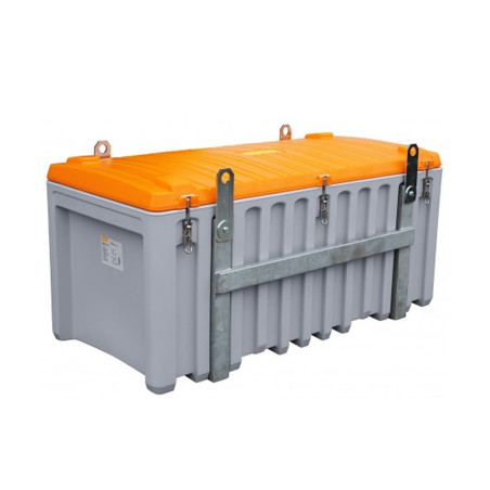 Baúl contenedor caja almacenaje CEMbox 750 l con enganche grua y puerta lateral gris/naranja