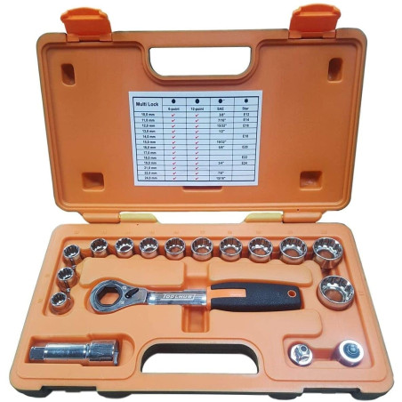 Juego herramientas autoclé vaso pasante 1/2" 17 piezas
